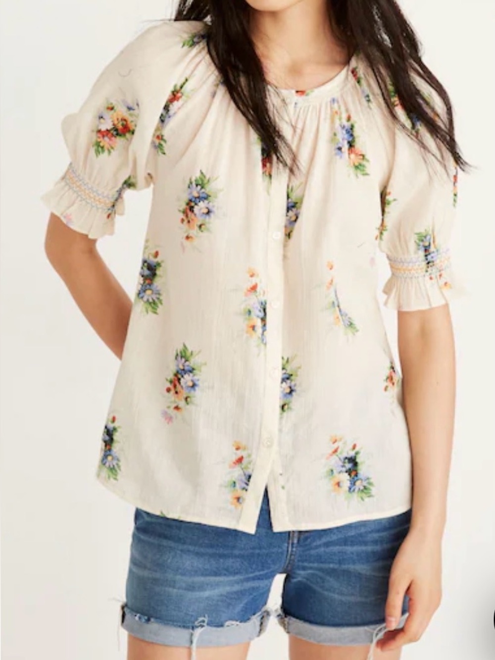 Madewell Cream Floral Button-Front Blouse